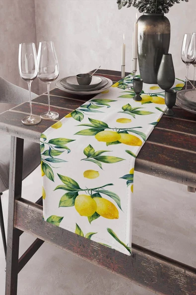 Sarı Limon Desenli Premium Masa Örtüsü Runner RNR081 ürün görseli 1