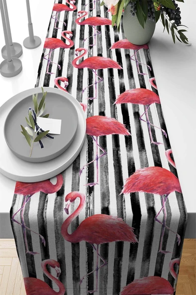 Pembe Flamingo Desenli Premium Masa Örtüsü Runner RNR354 ürün görseli 1