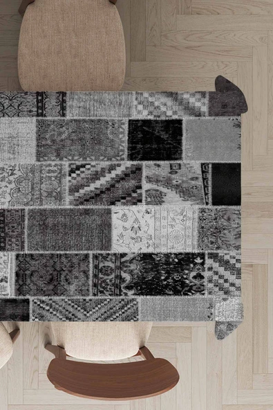 Gri Patchwork Desenli Dokuma Leke Tutmaz Masa Örtüsü MSO292 ürün görseli 1