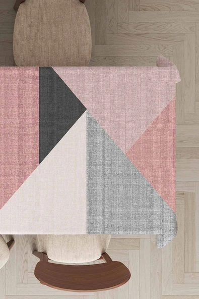 Pembe Geometrik Desen Dokuma Leke Tutmaz Masa Örtüsü MSO390 ürün görseli 1