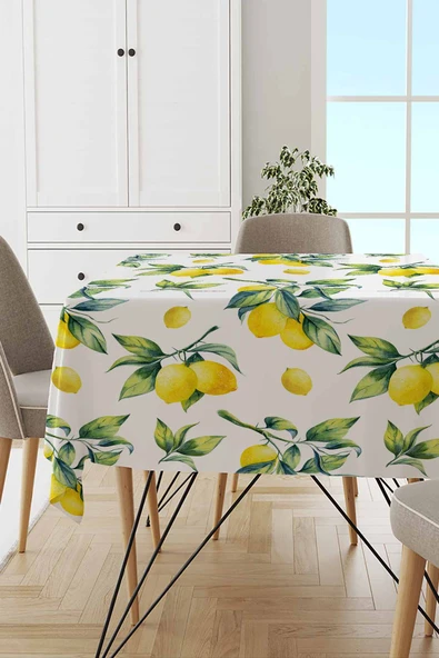 Sarı Limon Desenli Dokuma Leke Tutmaz Masa Örtüsü MSO081 ürün görseli 1