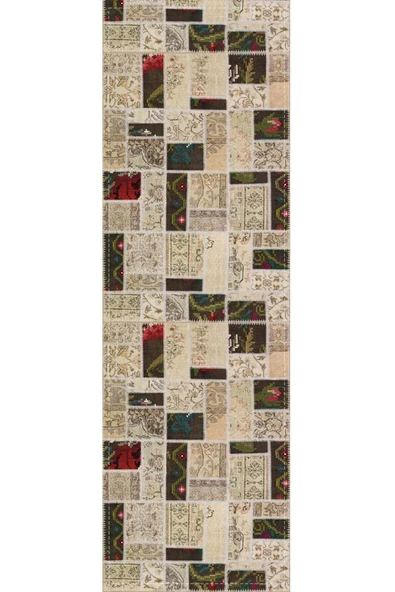Bej Patchwork Desenli Premium Masa Örtüsü Runner RNR289 - Resim 2