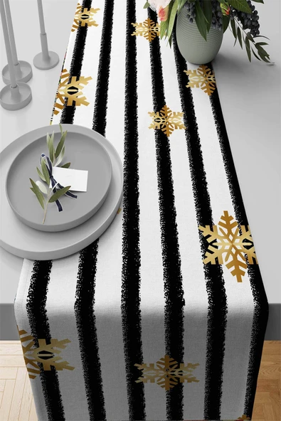 Siyah Christmas Desen Premium Masa Örtüsü Runner RNR158 ürün görseli 1