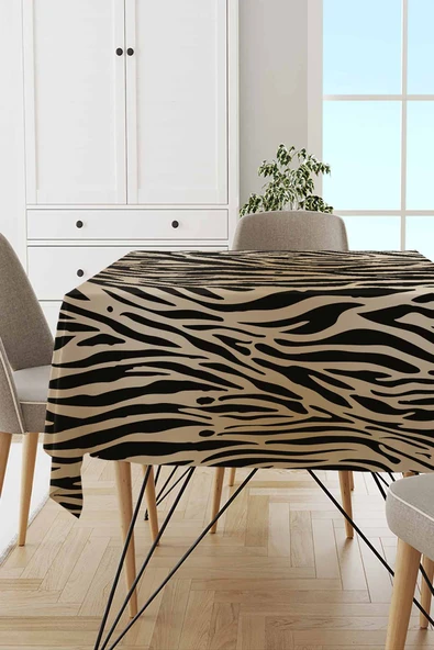 Bej Leopar Motifli Dokuma Leke Tutmaz Masa Örtüsü MSO096 ürün görseli 1
