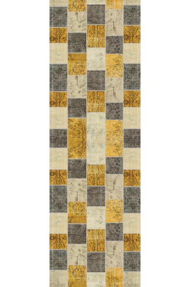 Sarı Patchwork Desenli Premium Masa Örtüsü Runner RNR296 - Resim 2