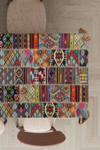 Çok Renkli Patchwork Dokuma Leke Tutmaz Masa Örtüsü MSO152 ürün görseli 1