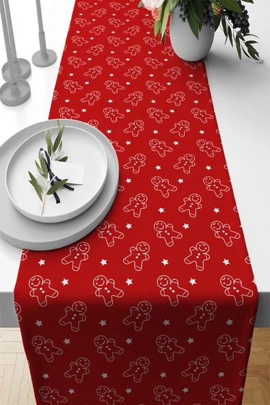 Kırmızı Christmas Desen Premium Masa Örtüsü Runner RNR557 ürün görseli 1