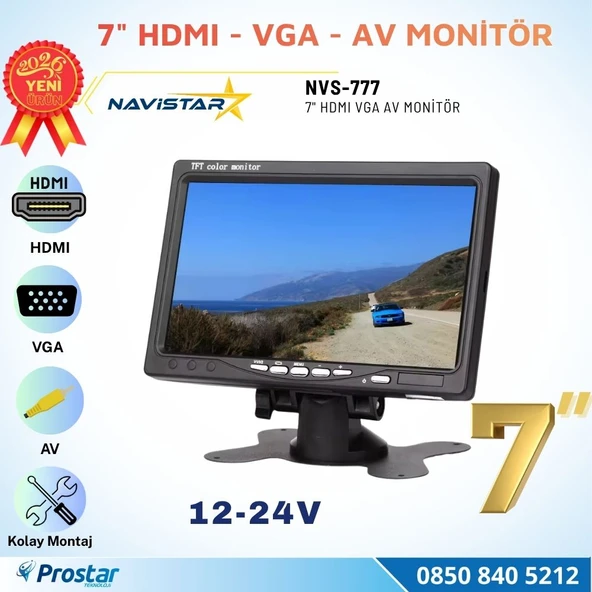 7 inç HDMI / VGA / AV Çok Amaçlı Araç ve Taşıt Monitörü Üç Giriş, Her Cihaza Uyumlu 12-24V ürün görseli 1
