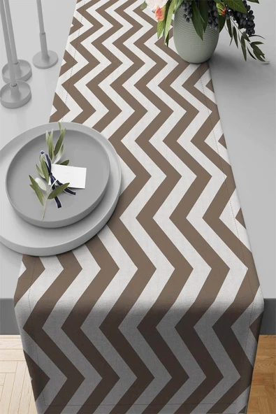 Kahverengi Zigzag Desenli Premium Masa Örtüsü Runner RNR138 ürün görseli 1