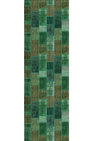Yeşil Patchwork Desenli Premium Masa Örtüsü Runner RNR295 - Resim 2