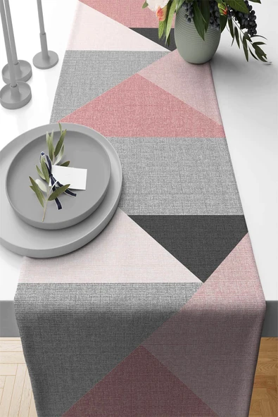 Pembe Geometrik Desenli Premium Masa Örtüsü Runner RNR390 ürün görseli 1