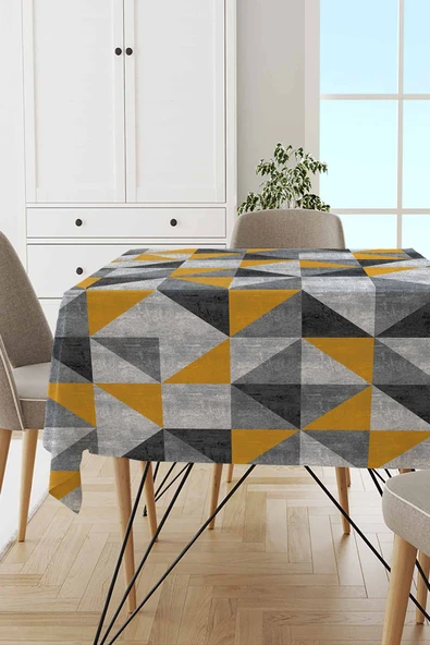 Sarı Geometrik Desen Dokuma Leke Tutmaz Masa Örtüsü MSO380 ürün görseli 1
