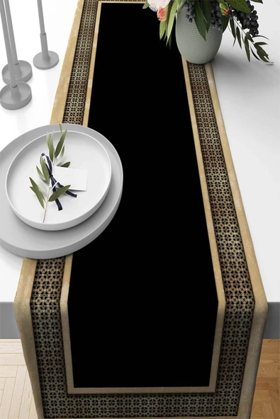 Gold Çerçeveli Desen Premium Masa Örtüsü Runner RNR395 ürün görseli 1
