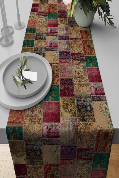 Çok Renkli Patchwork Premium Masa Örtüsü Runner RNR293 ürün görseli 1