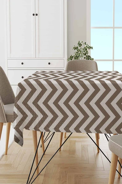 Bej Zigzag Desenli Dokuma Leke Tutmaz Masa Örtüsü MSO138 ürün görseli 1