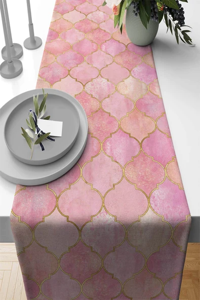 Pembe Etnik Fas Kupa Desen Premium Masa Örtüsü Runner RNR367 ürün görseli 1