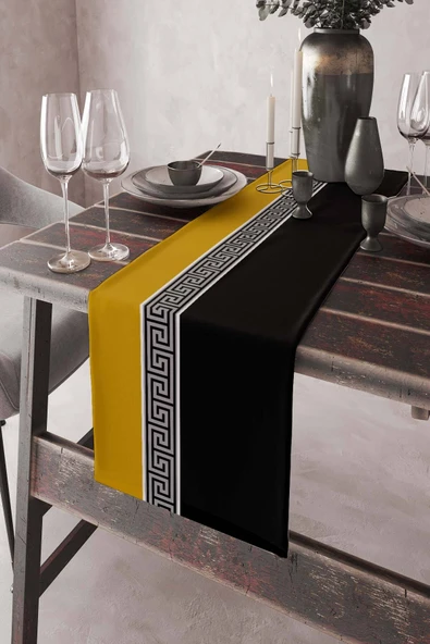 Sarı Avangarde Desenli Premium Masa Örtüsü Runner RNR148 ürün görseli 1