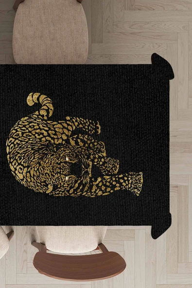 Gold Leopar Desenli Dokuma Leke Tutmaz Masa Örtüsü MSO355 ürün görseli 1