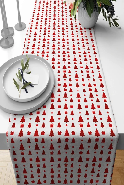 Kırmızı Christmas Desen Premium Masa Örtüsü Runner RNR558 ürün görseli 1