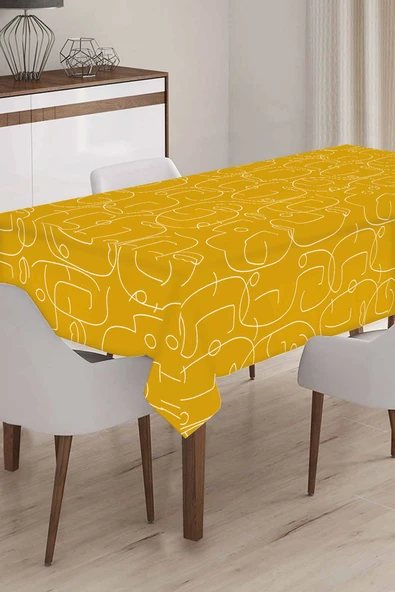 Sarı Modern Desenli Dokuma Leke Tutmaz Masa Örtüsü MSO035 ürün görseli 1
