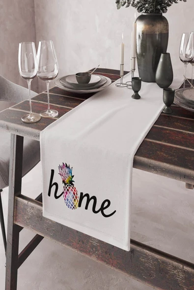 Ekru Mutfak Home Yazılı Premium Masa Örtüsü Runner RNR427 ürün görseli 1