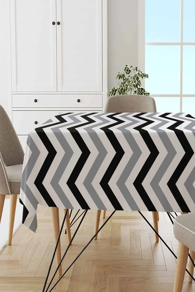 Gri Zigzag Desenli Dokuma Leke Tutmaz Masa Örtüsü MSO305 ürün görseli 1