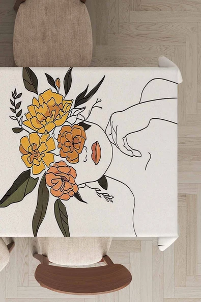 Ekru Modern Desenli Dokuma Leke Tutmaz Masa Örtüsü MSO341 ürün görseli 1