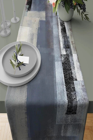 Gri Modern Desenli Premium Masa Örtüsü Runner RNR312 ürün görseli 1