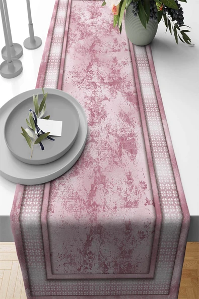 Pembe Çerçeveli Desen Premium Masa Örtüsü Runner RNR400 ürün görseli 1