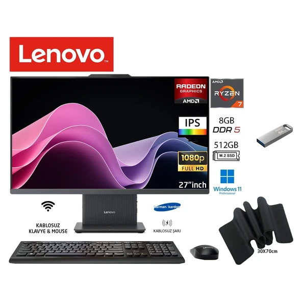 ıdeacentre 27ARR9 Aıo Ryzen7 7735HS 8gb 512GB SSD Sıyah W11PRO 27" Fhd All In One Bilgisayar Duddı Mousepad+Usbbellek ürün görseli 1