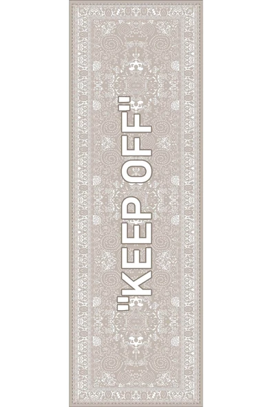 Bej Keep Off Desenli Premium Masa Örtüsü Runner RNR454 - Resim 2