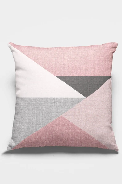 Pembe Geometrik Desenli Çift Taraflı Kırlent Kılıfı KRL390 ürün görseli 1
