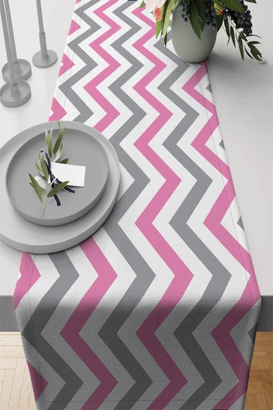 Pembe Zigzaglı Desen Premium Masa Örtüsü Runner RNR304 ürün görseli 1