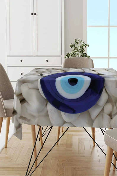 Lacivert 3D Nazar Boncuklu Leke Tutmaz Masa Örtüsü MSO277 ürün görseli 1