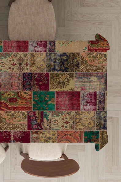 Çok Renkli Patchwork Dokuma Leke Tutmaz Masa Örtüsü MSO293 ürün görseli 1