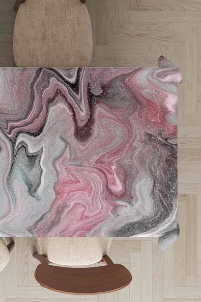 Pembe Mermer Görünümlü Dokuma Leke Tutmaz Masa Örtüsü MSO266 ürün görseli 1