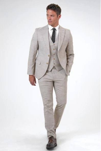 Slimfit Desenli Yelekli Takım Elbise ürün görseli 1