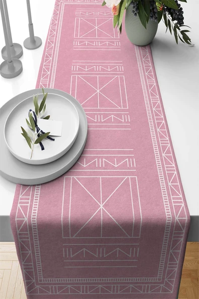 Pembe Etnik Desenli Premium Masa Örtüsü Runner RNR429 ürün görseli 1