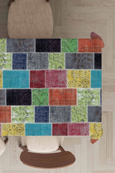 Çok Renkli Patchwork Dokuma Leke Tutmaz Masa Örtüsü MSO288 ürün görseli 1