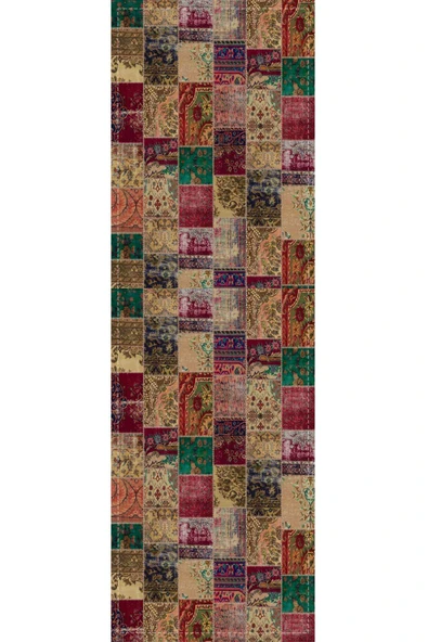 Çok Renkli Patchwork Premium Masa Örtüsü Runner RNR293 - Resim 2