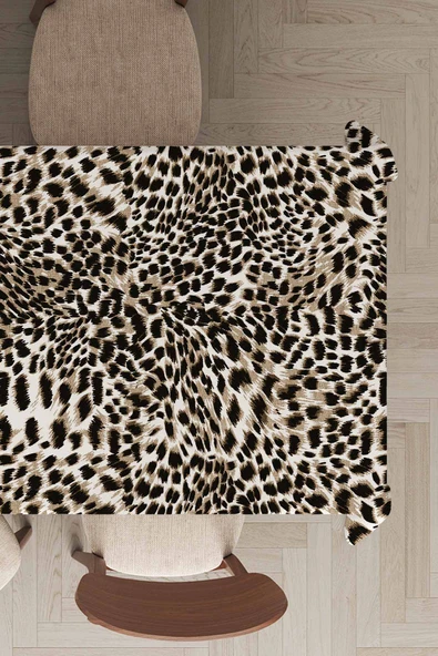 Bej Leopar Desen Dokuma Leke Tutmaz Masa Örtüsü MSO050 ürün görseli 1