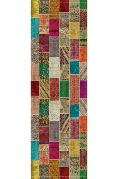 Çok Renkli Patchwork Premium Masa Örtüsü Runner RNR291 - Resim 2