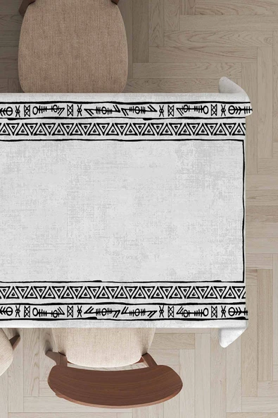 Beyaz Çerçeveli Dokuma Leke Tutmaz Masa Örtüsü MSO217 ürün görseli 1