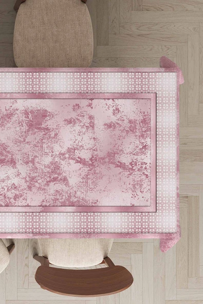 Pembe Çerçeveli Dokuma Leke Tutmaz Masa Örtüsü MSO400 ürün görseli 1