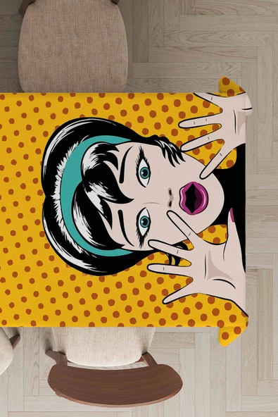 Sarı Pop Art Temalı Dokuma Leke Tutmaz Masa Örtüsü MSO069 ürün görseli 1