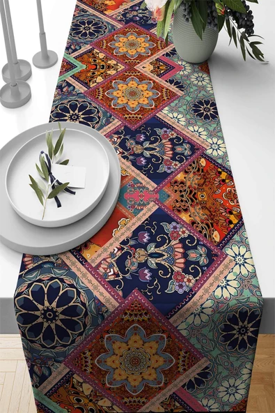 Çok Renkli Etnik Desenli Premium Masa Örtüsü Runner RNR077 ürün görseli 1