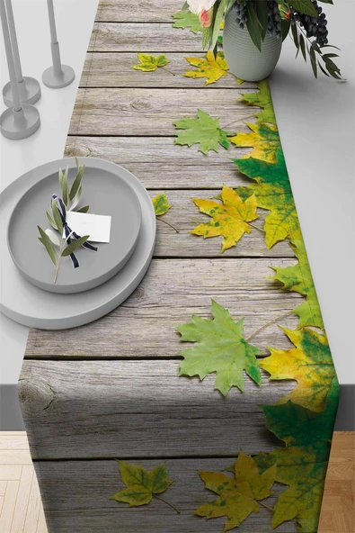 Yeşil Çınar 3D Desenli Premium Masa Örtüsü Runner RNR150 ürün görseli 1