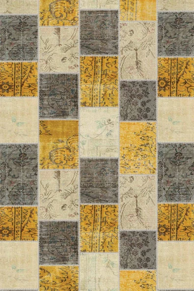 Sarı Patchwork Desen Dokuma Leke Tutmaz Masa Örtüsü MSO296 - Resim 2