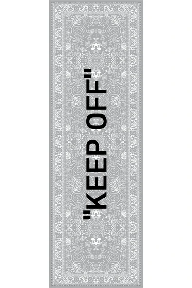 Gri Keep Off Desenli Premium Masa Örtüsü Runner RNR452 - Resim 2