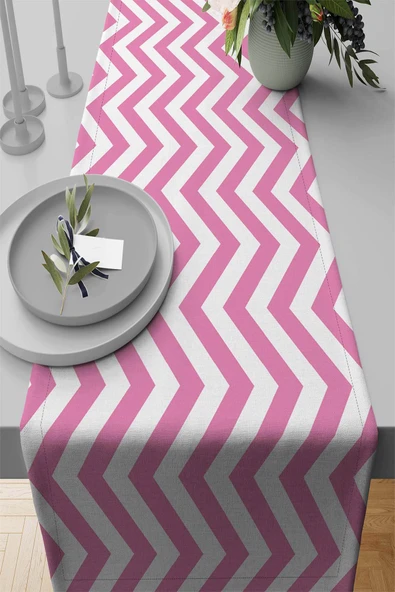 Pembe Zigzag Desenli Premium Masa Örtüsü Runner RNR303 ürün görseli 1